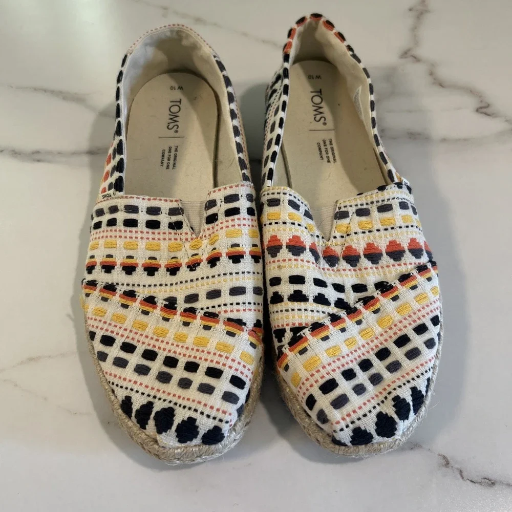 TOMS Alpargata Rope‎ Espadrille Flat Women's 8 Natural Woven Boho Embroidered
